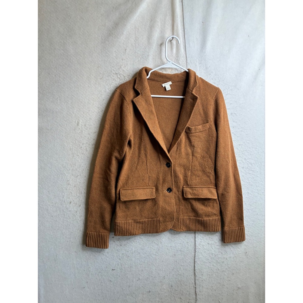 Fossil Womens Merino Wool Knit Blazer Sweater Brown Two Button Jacket Size M